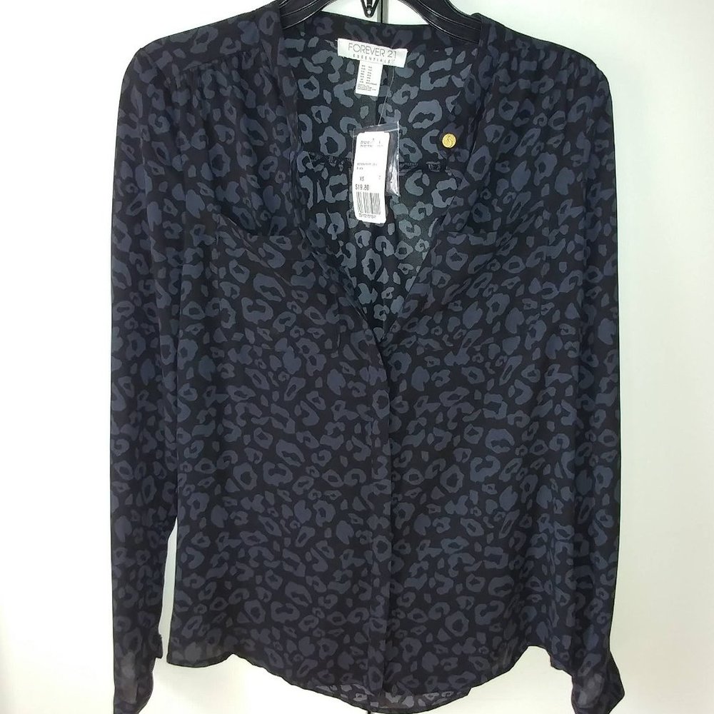 Forever 21 Black Leopard Print Blouse - Size XS